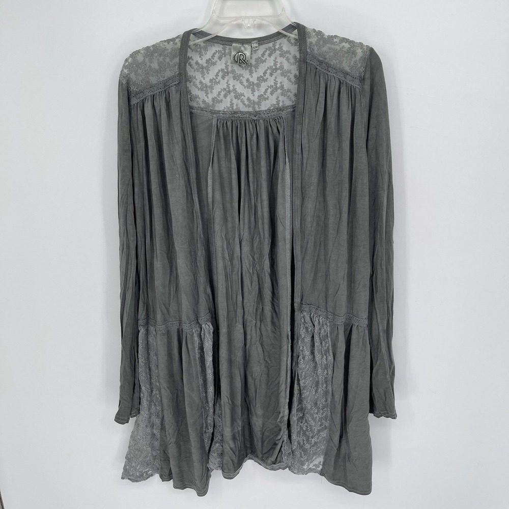 Rock & Republic Women's Gray‎ Lace Trim Open Front Cardigan Size S/M